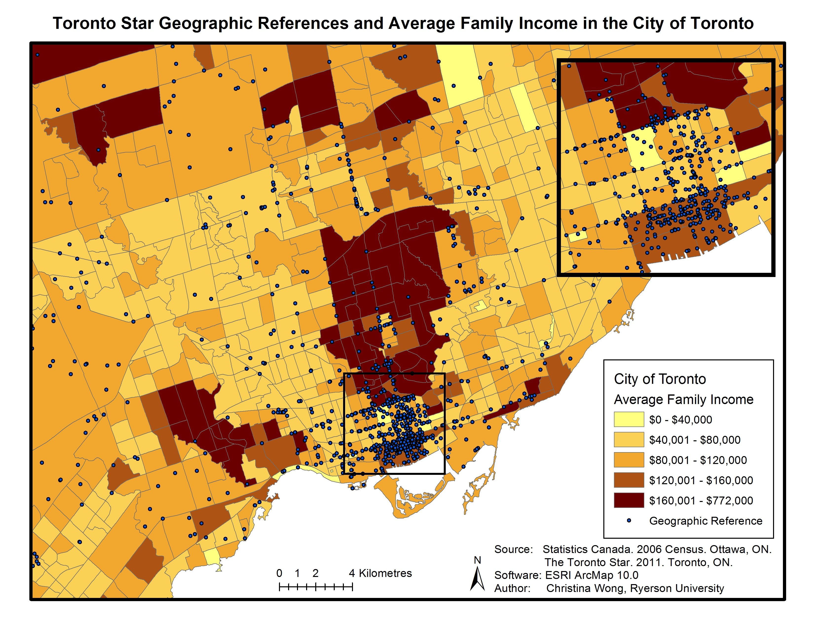 Figure 4. Toronto Star coverage and average family income