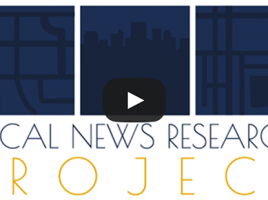 Banner that says local news research project with play button