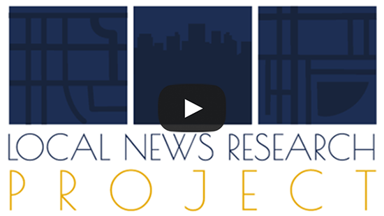 Banner that says local news research project with play button