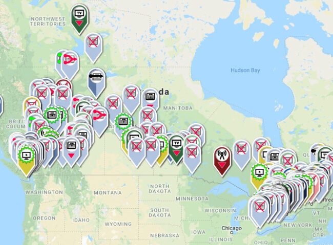 all markers Markers on a map of Canada and U.S.