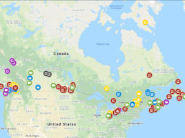 Map of Canada and U.S. with COVID-19 data