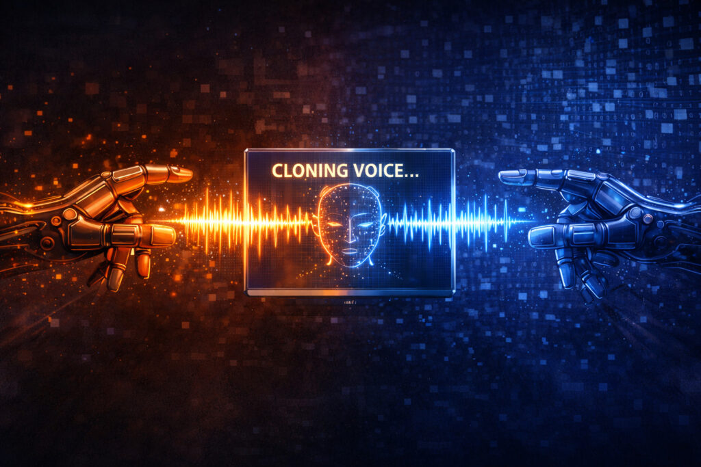 An AI generated image to visualize voice cloning.