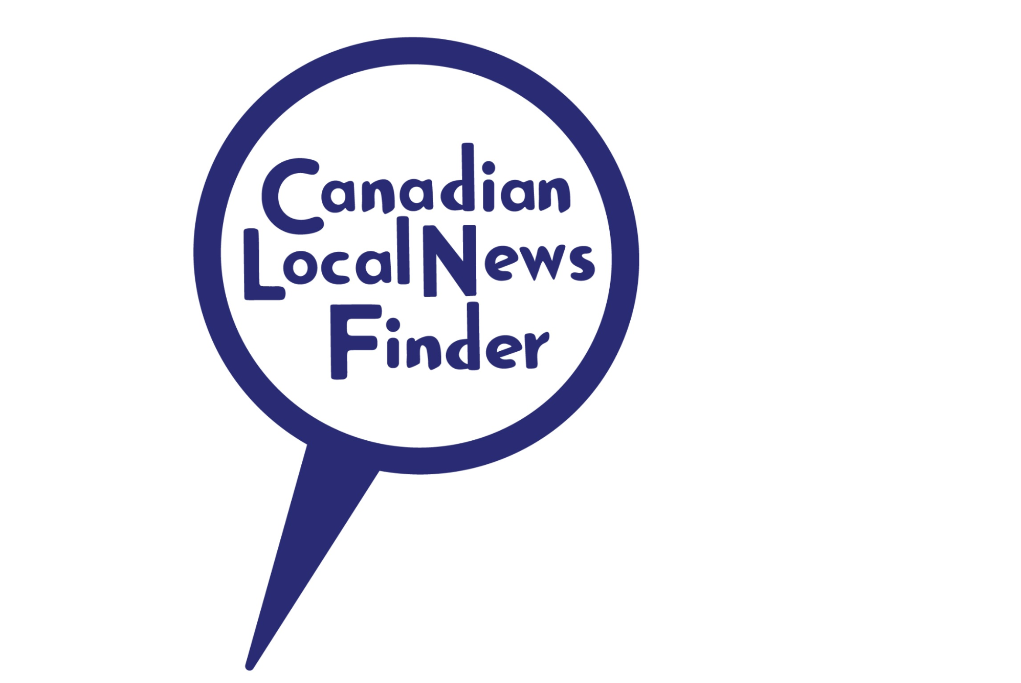 "Canadian Local News Finder" written inside the circle part of a magnifying glass.
